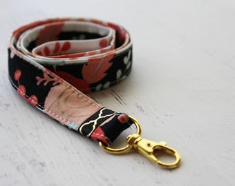 Floral lanyard - cute lanyard - flower print lanyard - stripes - teachers lanyard - key holder lanyard - ID badge holder - ID lanyard