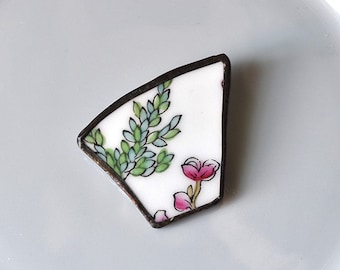 Broken China Brooch - Pink and Green