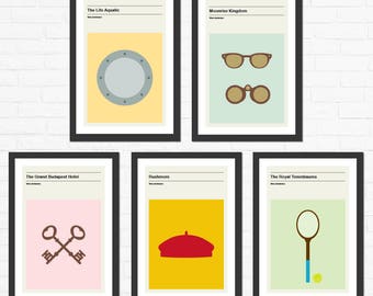 Set of 5 Wes Anderson, Minimalist Movie Posters