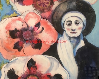 Georgia's Poppies- Original mixed media painting by Maria Pace-Wynters