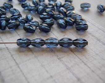 Montana Blue Beads Faceted 4 x 6 Olive shaped Czech Glass 20 Beads