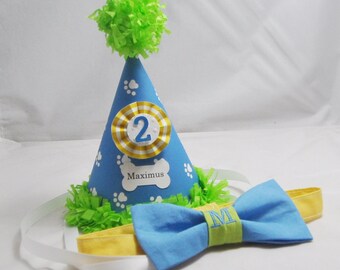 Dog Bow Tie & Party Hat or Crown Set- 1st Birthday- Personalized