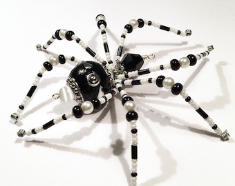 Lucy - black and white glass beaded spider goth sun catcher - Halloween decoration - Christmas ornament