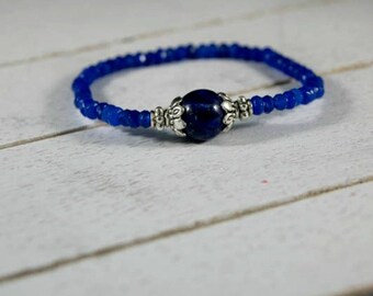 Lapis and Blue Jade Stretch Bracelet / Lapis Bracelet / Blue Jade Bracelet / Handmade Bracelet/ Jade Bracelet / Bead Bracelet / Bracelet