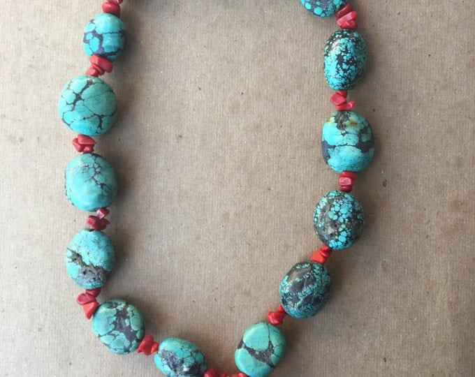 Turquoise Beaded Heart Necklace * Chunky Stones * Turquoise Necklace *Heart Necklace