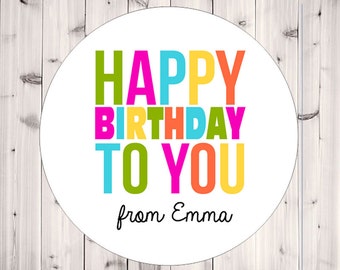 Personalized Stickers, Happy Birthday, Party Favor, Girl Birthday, Gift Tags, Birthday Favor Stickers - Set of 12