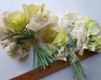 36+ Chartreuse Yellow Ivory Silk Flowers Vintage 1950s Millinery Hat Trims