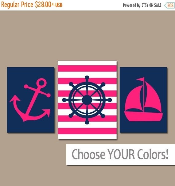 NAUTICAL Wall Art Baby Girl Nursery Wall Art Coastal by TRMdesign