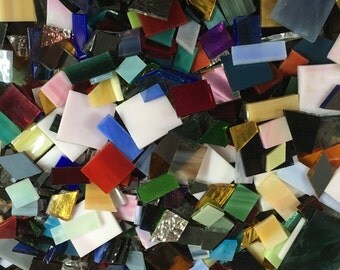 3 Pounds of Spectrum Stained Glass Mosaic Tile in Odd Sizes Shapes and Colors Including Squares, Rectangles, Diamonds Perfect for Mosaic Art