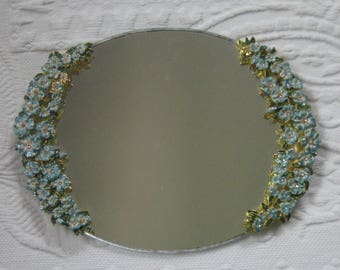 forgetmenot tray . enamel forgetmenot tray . vanity tray . mirror tray . forgetmenot mirror tray . rhinestone vanity tray