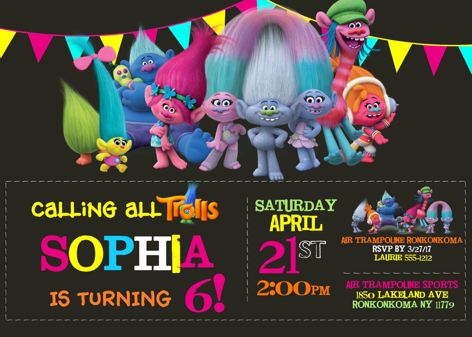 Trolls Birthday Invitation Troll Invitations Trolls Invite