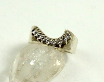 Vintage Sterling Silver Curved Ring Enhancer with CZ Faux Diamonds, Stackable Ring, US 6 3/4, UK N