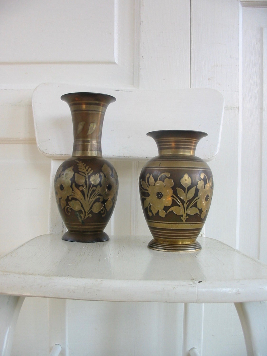Pair Vintage Brass Vase Brass Urn Vintage Metal Vase