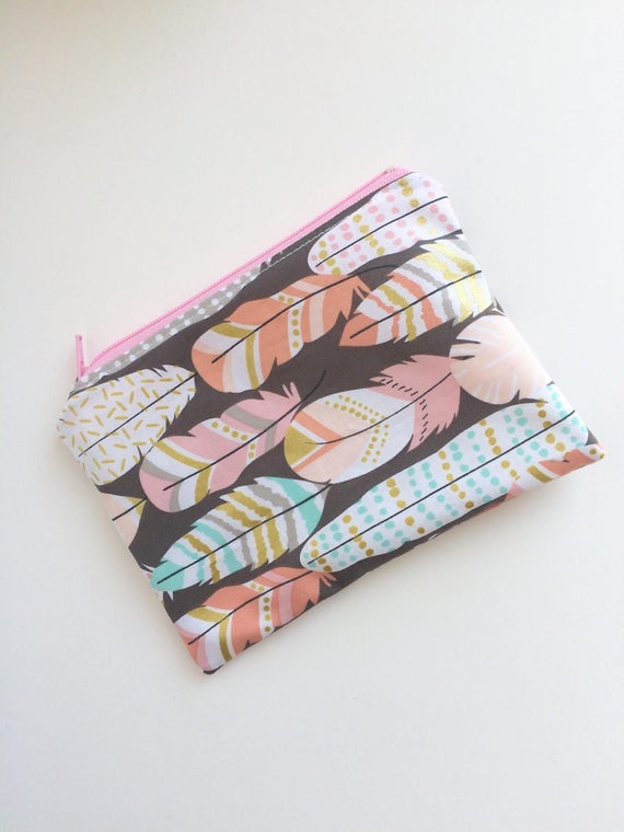 Feathers Snack Bag - Kids Snack Bag - Lunch Pouch - Bohemian -  Snack Sack - Lunch Bag - Boho - Zippered Snack Bag