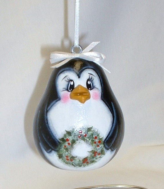 Penguin Gourd Tree Ornament Hand Painted Gourd