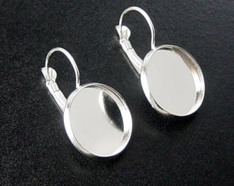 Brass Earring Findings 2 Silver Earrings Loop Hoop Lever Back 25mm x 18mm, Pad 16mm (1060ear25s1)xz