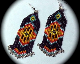 Original Design Native American Style Handwoven Long Dangle Seed Bead Earrings Fashion Earrings native bohemian ethnic southwestern chic