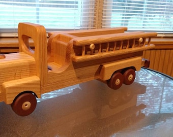 Wooden toy fire truck with Ladders Oak and mahogany Heirloom Quality Beautifully hand finished with all natural beeswax