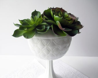 Vintage Milk Glass Diamond Compote - Weddings Bridal Tea Parties
