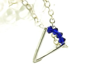 Blue crystal necklace - silver cyrstal necklace - silver chain necklace - crystal pendant - silver pendant - gifts for her -Mothers day gift