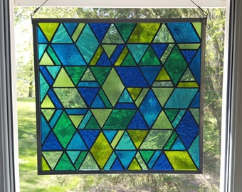 Ocean Shades Geometric Stained Glass Panel