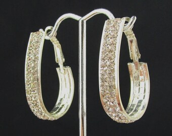 Rhinestone Earrings Long Loop Pierced Post