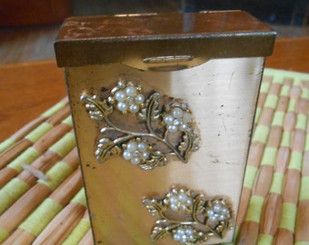 Vintage Gold tone cigarette case with tiny pearls and rhinestones