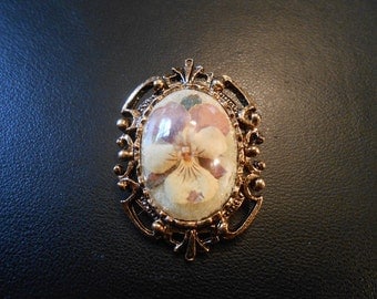 Real pansy ornate brooch