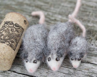 Needle Felted Opossum, Tiny or Micro
