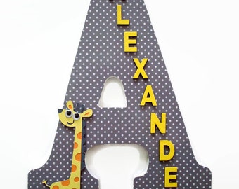 Giraffe Wood Letters - Grey Yellow Wall Letter - Boys Giraffe Nursery Letter - Girls Wall Decor - Wall Name Art - Giraffe Nursery Decor