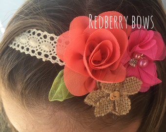 MOANA HEADBAND on Ecru Crochet Lace Tieback Headband