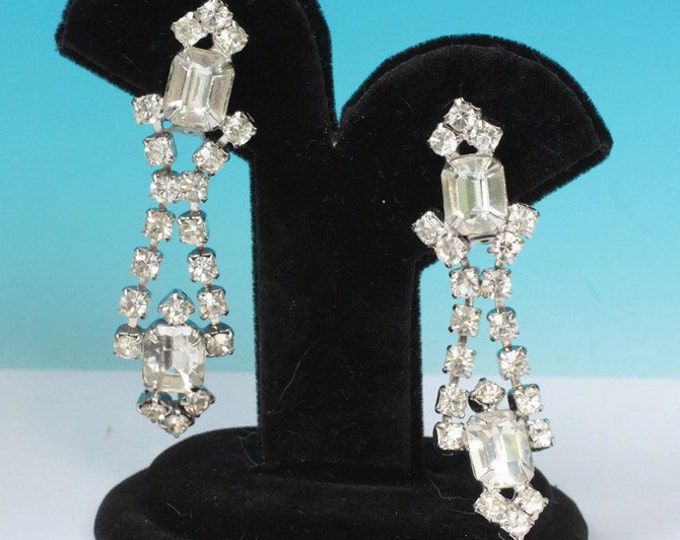 Clear Rhinestone Dangle Wedding Earrings Clip Prom Pageant Special Occasion