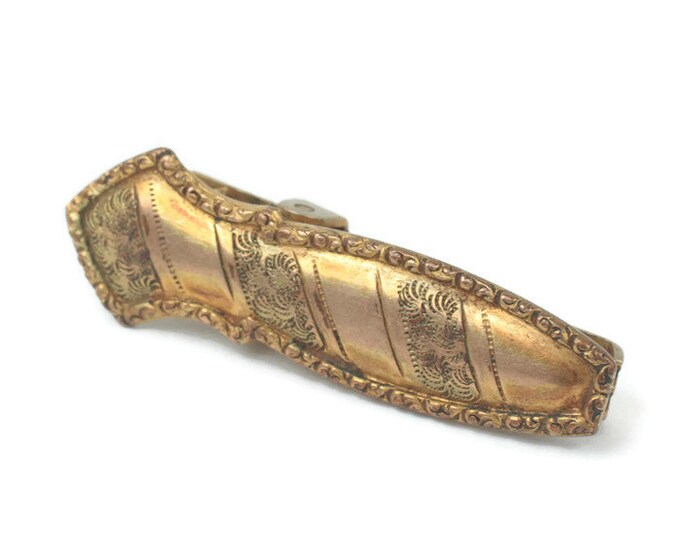 Antique Tie Clip Bar Chased Design Victorian Signed Gold Tone