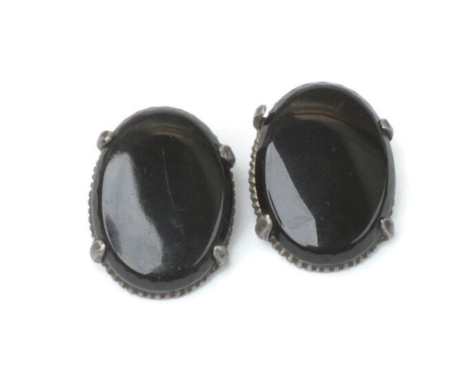 Black Oval Earrings Judy Lee Signed Clip On Vintage