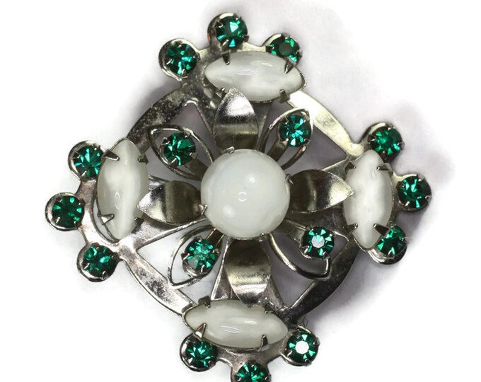 Vintage Celtic Design Pin Glass Moonstones Green Stones