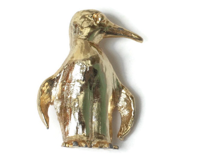 Gold Tone Penguin Pin Signed Mamselle Vintage Figural Bird Pin