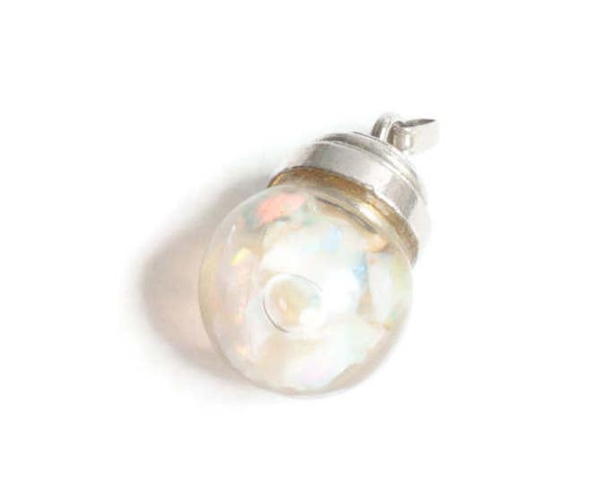 Floating Opal Pendant with Silver Tone Top Gift for Her Vintage