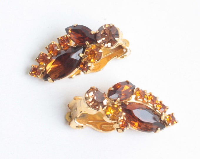 CIJ Sale Juliana D & E Brown and Orange Rhinestone Clip On Earrings