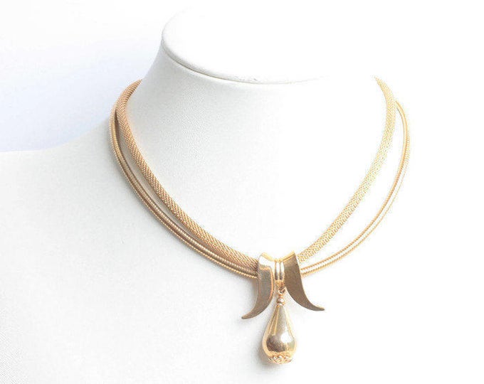 Two Strand Necklace Gold Tone Drop Dangle Vintage