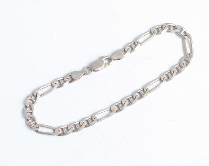 Italian Sterling Silver Figaro Chain Bracelet for Charms or Wear Alone Vintage