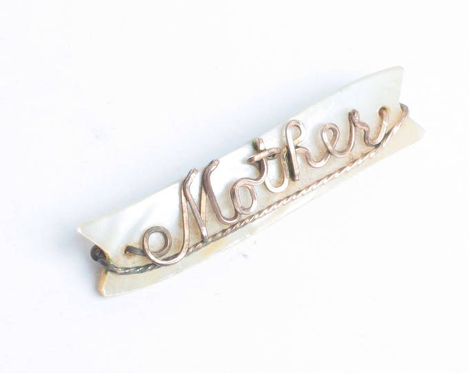MOP Shell Mother Name Brooch Vintage Gift Idea