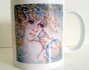 BoHo Gypsy Ceramic Coffee Mug 11oz CRYSTAL GAZER Lynne French Art