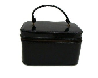 Vintage Black Patent Travel Case Lightweight Travel Bags Vintage Travel Luggage Travel Accessories For Women Train Case Travel Bag