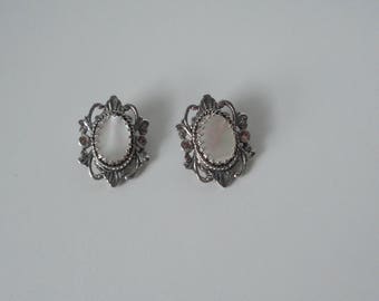 WHITING and DAVIS CO Silver tone and Mother of Pearl Earrings.