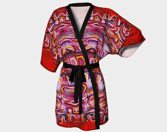 Silk kimono robe, Kimono beach, Kimono boho, Kimono wrap, Red Kimono, Silk dressing gown, Clothes for Women, Women gift ideas, Abstract