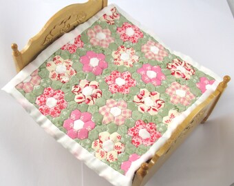 Dollhouse Miniature Patchwork Quilt in 12th Scale - Pink and Green