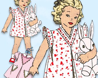 1940s Vintage Mail Order Sewing Pattern 2868 Baby Girls WWII Dress Size 1 20 B