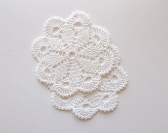 Crochet Doilies White Cotton Lace with Scalloped and Pico Edge Heirloom Quality 2 pieces