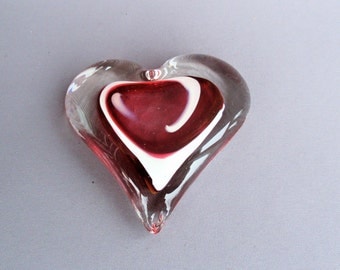 Hand Blown Art Glass Color Heart Paperweight