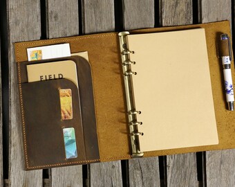 Personalized A5 leather binder notebook / A5 leather organizer Planner / travel refillable notebook - NBA505C